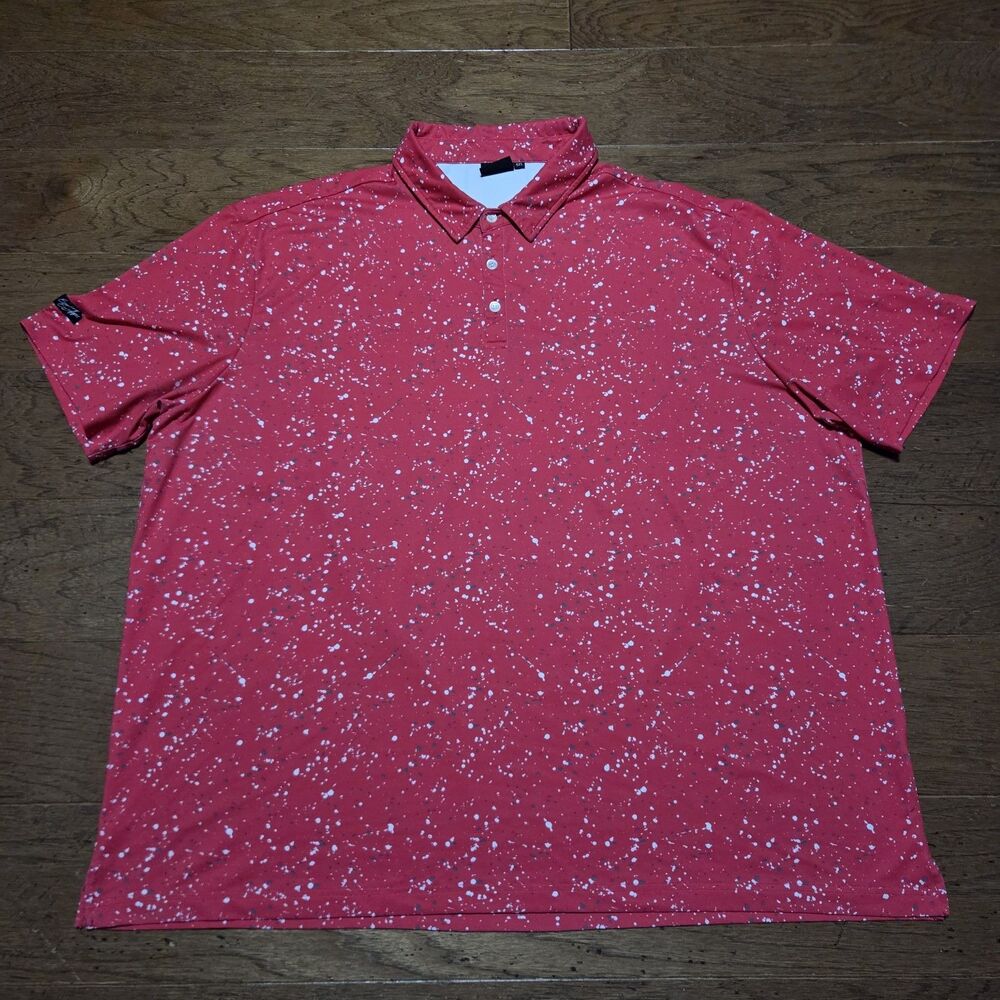 Sunday Swagger Polo Men’s Shirt 4XL Red Golf Splatter Performance Golf S/S